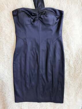 David Meister Navy Blue Satin Strapless Evening Dress Style ZJYT6701